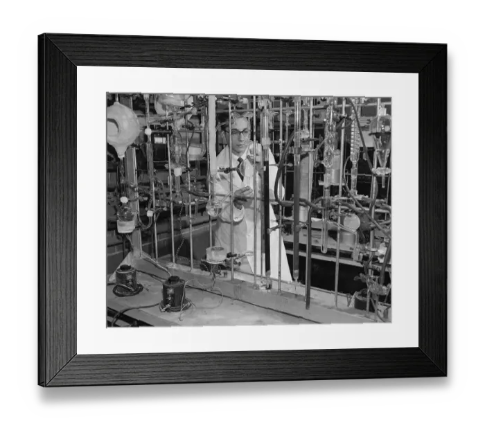 Framed Print : Dr. Stanley Miller Working in Laboratory Framed Print : Dr. Stanley Miller Working in Laboratory