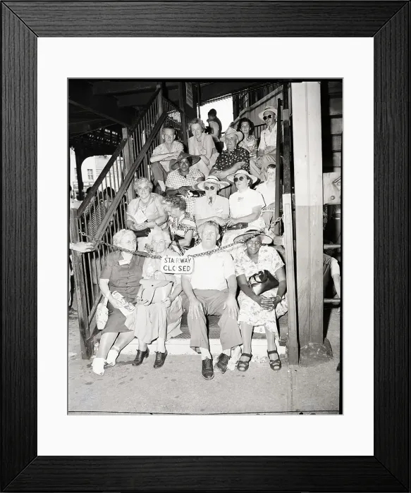 Framed Print : Elderly Men & Women Seated On Staircase Framed Print : Elderly Men & Women Seated On Staircase