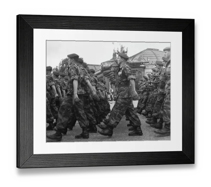 Framed Print : Soldiers Marching Past Building Framed Print : Soldiers Marching Past Building