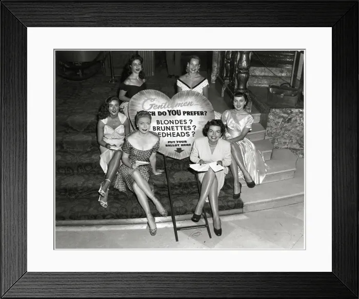 Framed Print : Women Asking Men to Vote on Hair Color Framed Print : Women Asking Men to Vote on Hair Color