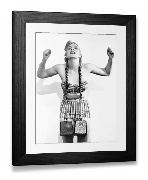 Framed Print : Woman Lifting Weights With Pigtails Framed Print : Woman Lifting Weights With Pigtails