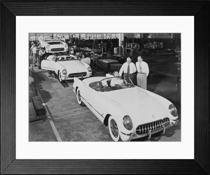 Framed Print : First Corvettes Rolling Off Assembly Line