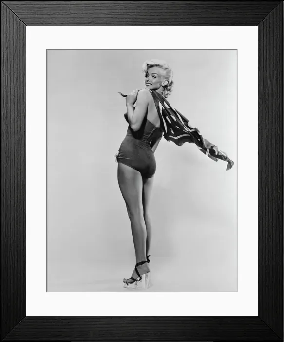 Framed Print : Marilyn Monroe Wearing Bathing Suit with Scarf Framed Print : Marilyn Monroe Wearing Bathing Suit with Scarf