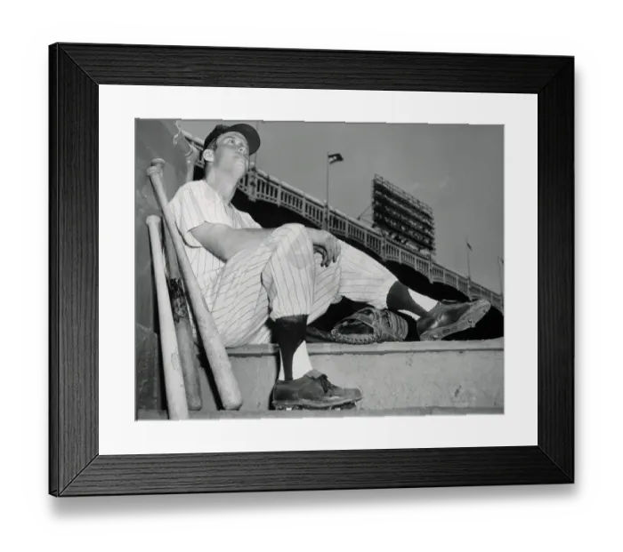 Framed Print : Mickey Mantle Sitting in Dugout Area Framed Print : Mickey Mantle Sitting in Dugout Area