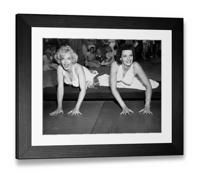 Framed Print : Marilyn Monroe and Jane Russell Entering Hollywood Hall of Fame