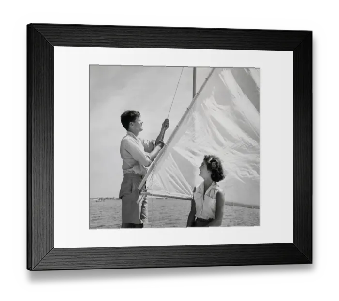Framed Print : John Kennedy and Jacqueline Bouvier on Sailboat Framed Print : John Kennedy and Jacqueline Bouvier on Sailboat