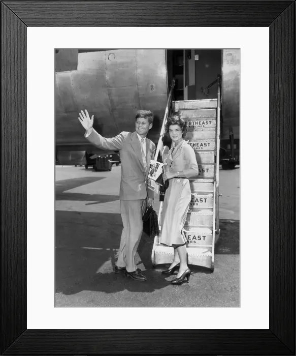 Framed Print : John Kennedy and Jacqueline Bouvier Boarding Plane Framed Print : John Kennedy and Jacqueline Bouvier Boarding Plane
