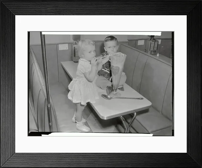 Framed Print : Two Children Eating Enormous Ice Cream Sundae Framed Print : Two Children Eating Enormous Ice Cream Sundae