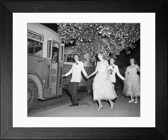 Framed Print : Two Couples Running to the Bus Framed Print : Two Couples Running to the Bus
