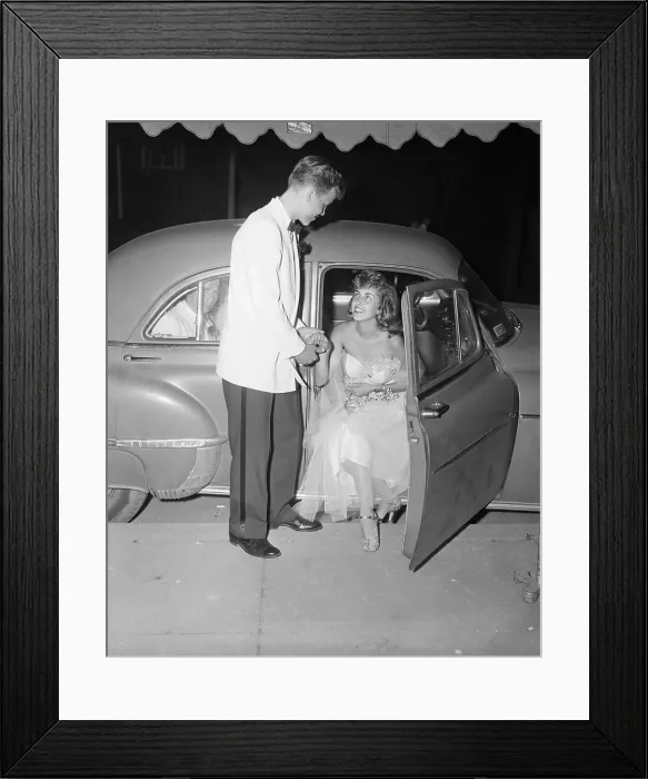 Framed Print : Boy Helping Prom Date From Car Framed Print : Boy Helping Prom Date From Car