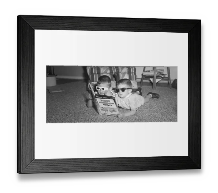 Framed Print : Children On Floor Reading 3D Comics Framed Print : Children On Floor Reading 3D Comics