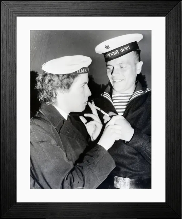 Framed Print : Russian Seaman Lights Cigarette For Lady Framed Print : Russian Seaman Lights Cigarette For Lady