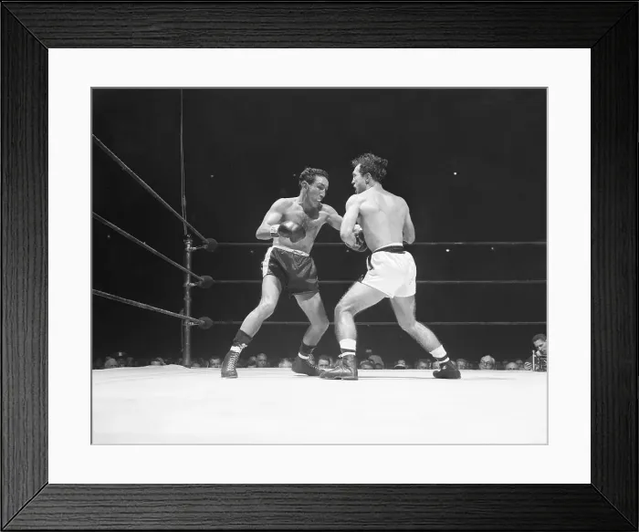 Framed Print : Pat Marcune in Danger After a Hard Punch from Willie Pep Framed Print : Pat Marcune in Danger After a Hard Punch from Willie Pep