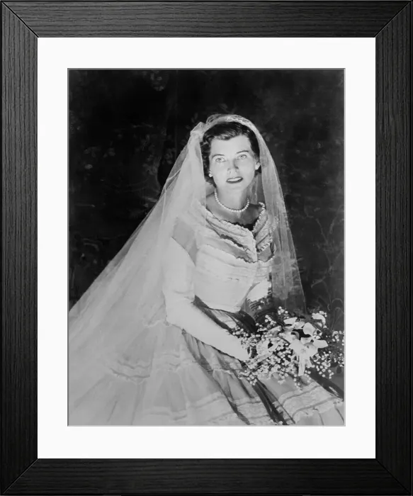 Framed Print : Portrait of Eunice Shriver Wearing Her Wedding Dress