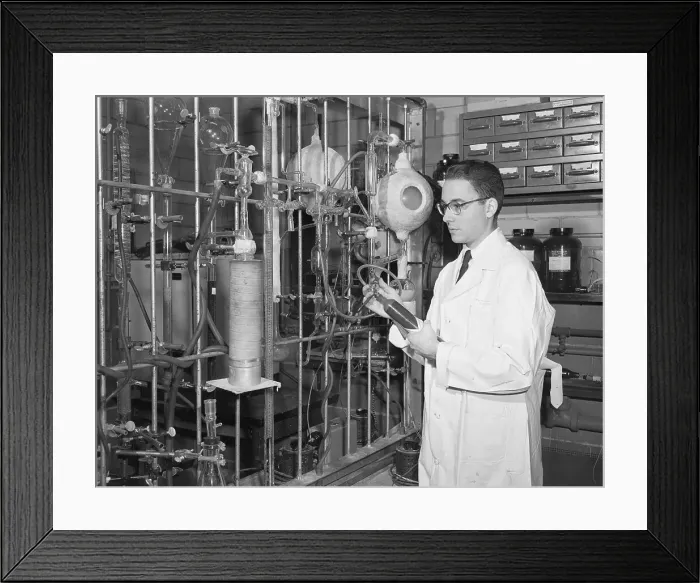 Framed Print : Stanley Miller Working in Laboratory Framed Print : Stanley Miller Working in Laboratory