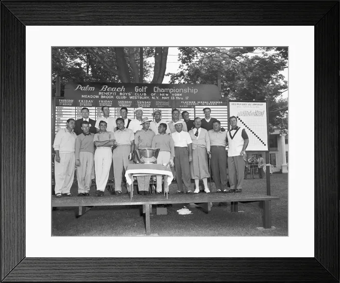 Framed Print : Palm Beach Round Robin Golfers Posing by Scoreboard Framed Print : Palm Beach Round Robin Golfers Posing by Scoreboard
