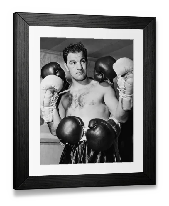 Framed Print : Rocky Marciano With Many Gloves Framed Print : Rocky Marciano With Many Gloves