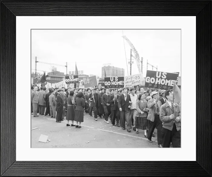 Framed Print : Japanese Marchers with US Go Home Signs Framed Print : Japanese Marchers with US Go Home Signs