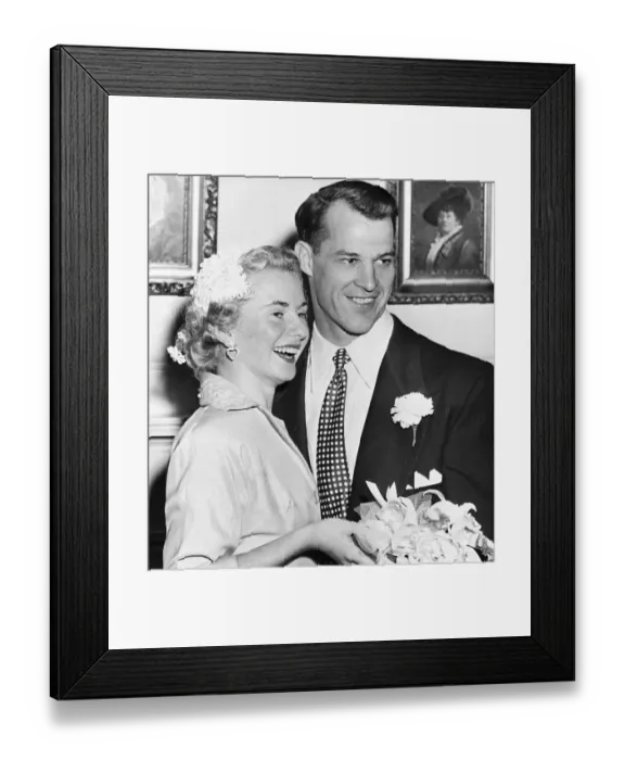 Framed Print : Ice Hockey Player Gordie Howe and Bride After Wedding Framed Print : Ice Hockey Player Gordie Howe and Bride After Wedding