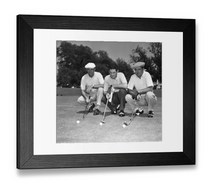 Framed Print : Golfers Squatting on Course Framed Print : Golfers Squatting on Course
