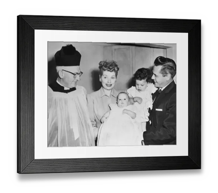 Framed Print : Portrait of Lucille Ball and Family at Lucie's Christening Framed Print : Portrait of Lucille Ball and Family at Lucie's Christening