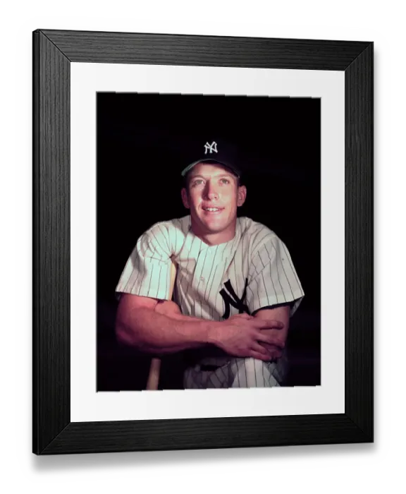 Framed Print : Portrait of Mickey Mantle Leaning on Baseball Bat Framed Print : Portrait of Mickey Mantle Leaning on Baseball Bat