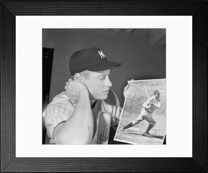 Framed Print : Mickey Mantle Holding Picture of Babe Ruth Framed Print : Mickey Mantle Holding Picture of Babe Ruth
