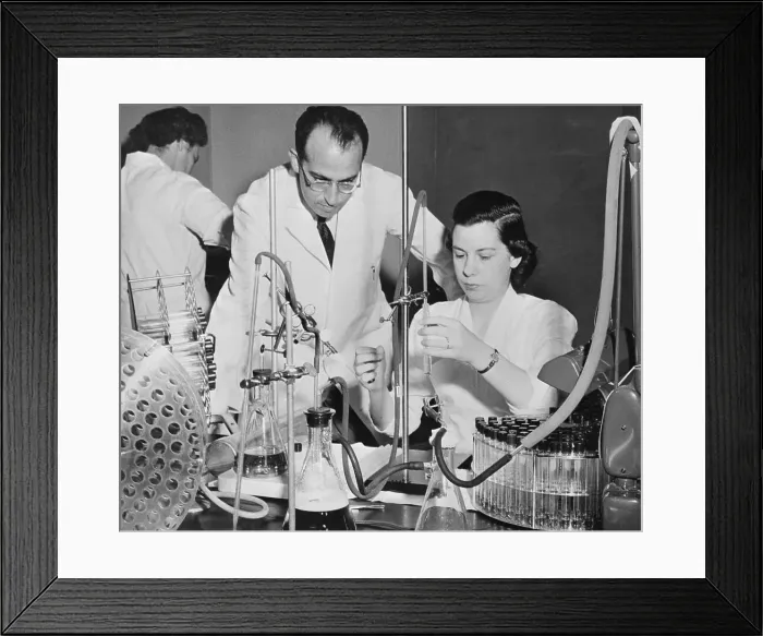 Framed Print : Dr. Jonas Salk and Research Assistant