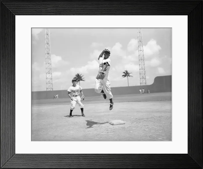 Framed Print : Pee Wee Reese and Jim Gilliam Turning Double Play Framed Print : Pee Wee Reese and Jim Gilliam Turning Double Play