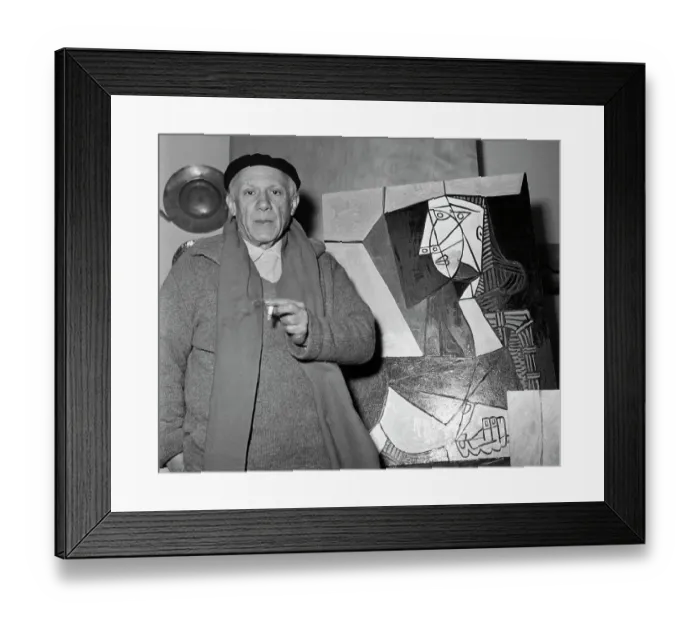 Framed Print : Pablo Picasso with One of His Works Framed Print : Pablo Picasso with One of His Works