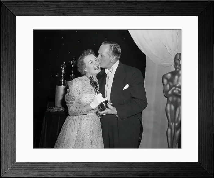 Framed Print : Shirley Booth Being Congratulated by Frederic March