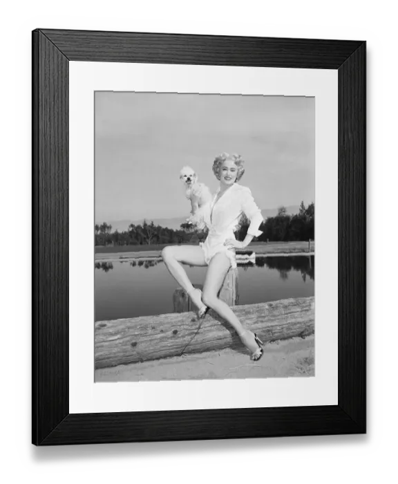 Framed Print : Mamie Van Doren Posing Outside with Pet Dog