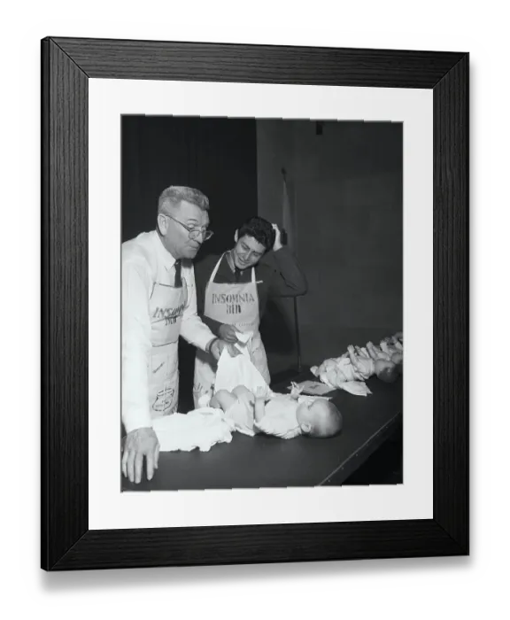 Framed Print : Eddie Fisher and Hershey Lewis Changing Diapers