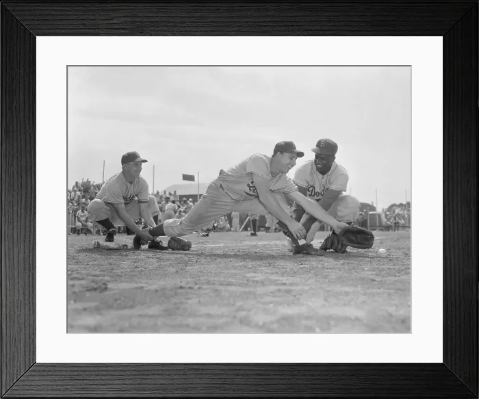 Framed Print : Pee Wee Reese and Jackie Robinson Stretching Gil Hodges Framed Print : Pee Wee Reese and Jackie Robinson Stretching Gil Hodges