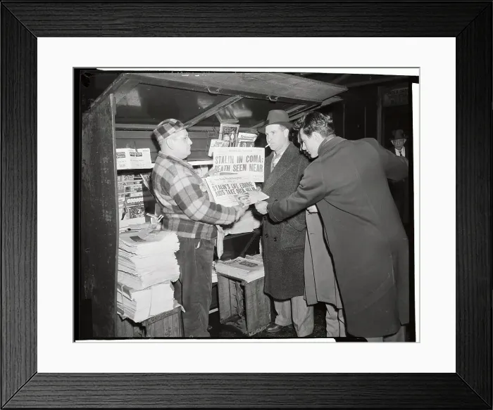 Framed Print : People Reading Headline of Stalin's Impending Death Framed Print : People Reading Headline of Stalin's Impending Death