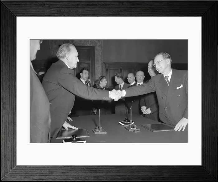 Framed Print : Konrad Adenauer Shaking Hands with Alcide De Gasperi Framed Print : Konrad Adenauer Shaking Hands with Alcide De Gasperi