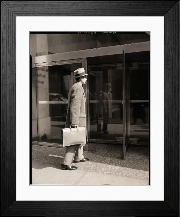 Framed Print : Salesman Entering Office Building Framed Print : Salesman Entering Office Building