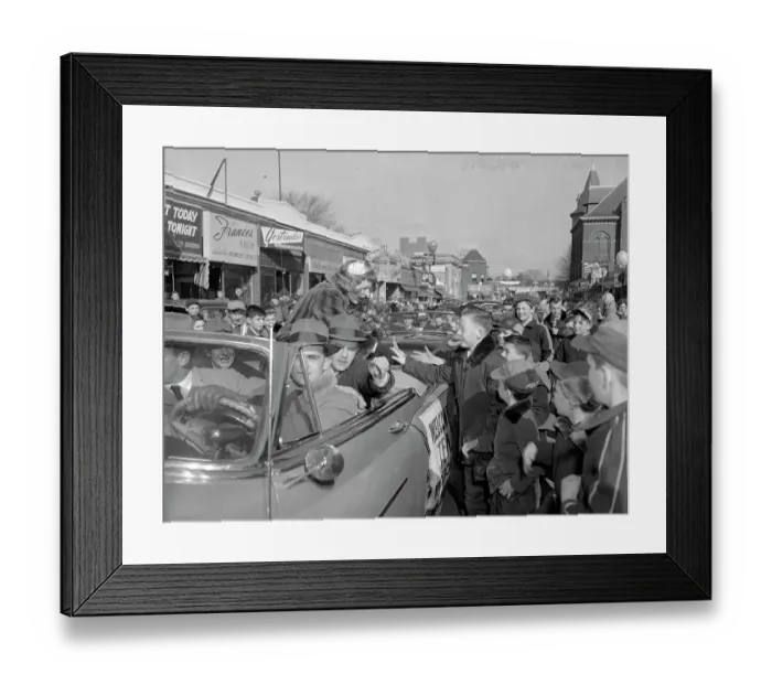 Framed Print : Tenley Albright Greeting Citizens from Motorcade Framed Print : Tenley Albright Greeting Citizens from Motorcade