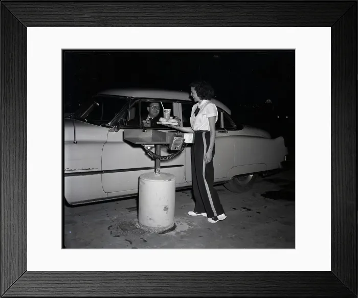 Framed Print : Robert Paradise Invents Drive Through
