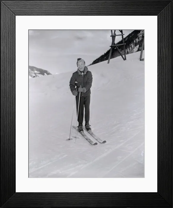 : Portrait of Lana Turner Laughing While Skiing : Portrait of Lana Turner Laughing While Skiing