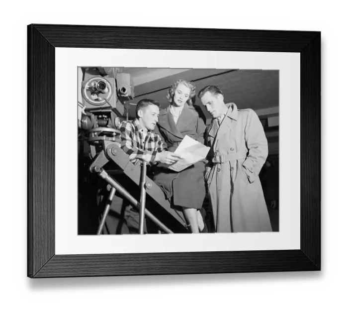Framed Print : Mickey Spillane Goes Over Script W / Actor Framed Print : Mickey Spillane Goes Over Script W / Actor
