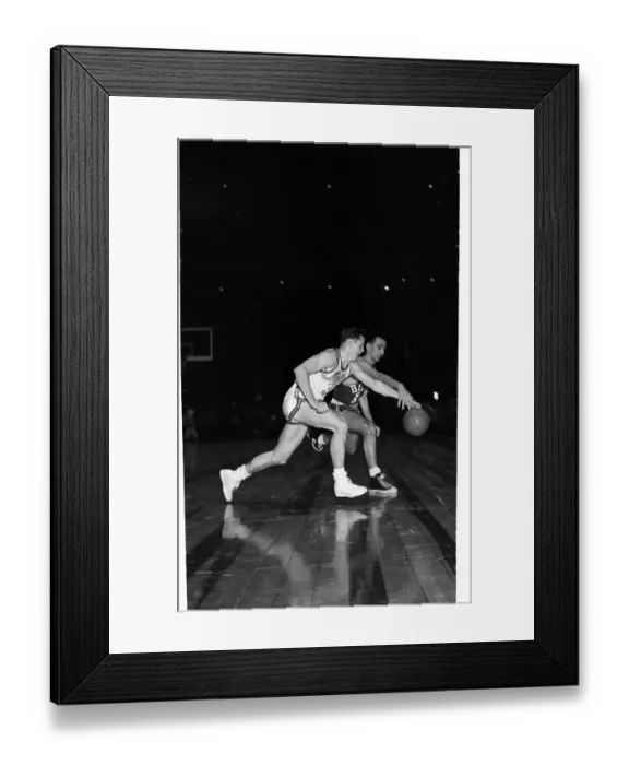 Framed Print : Bob Cousy Playing Against George King in Game Framed Print : Bob Cousy Playing Against George King in Game