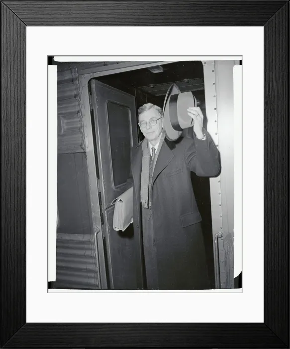 Framed Print : James B. Conant Tipping His Hat on Train Framed Print : James B. Conant Tipping His Hat on Train
