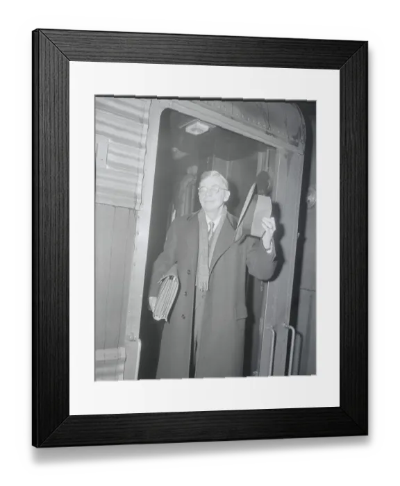 Framed Print : James B. Conant with Hat and Briefcase Inside Train Framed Print : James B. Conant with Hat and Briefcase Inside Train