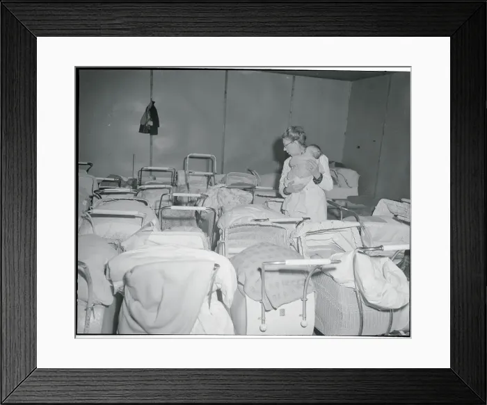 Framed Print : Woman with Infant Surrounded by Carriages Framed Print : Woman with Infant Surrounded by Carriages