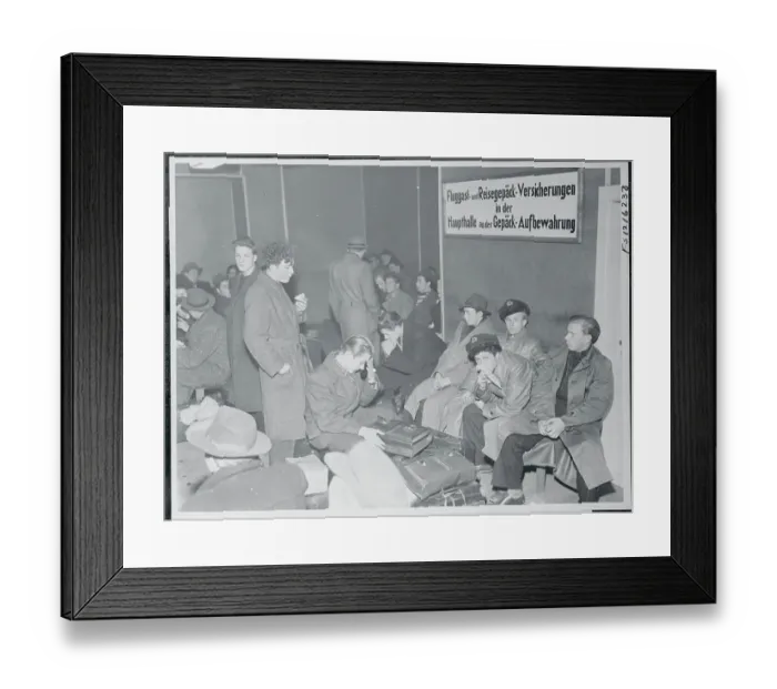 Framed Print : Refugees Gathered at Airport for Transport Framed Print : Refugees Gathered at Airport for Transport