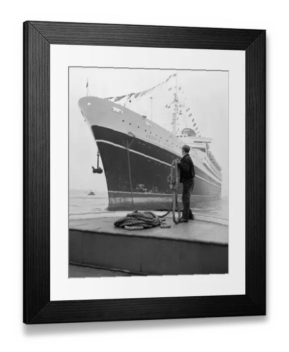 Framed Print : Deckhand Holds Hawser on Tugboat