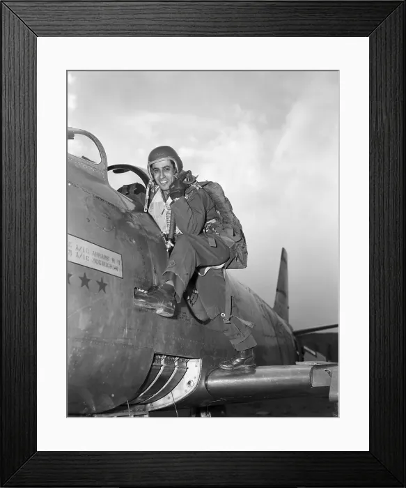 Framed Print : American Pilot Major James Jabara Climbing from Cockpit Framed Print : American Pilot Major James Jabara Climbing from Cockpit