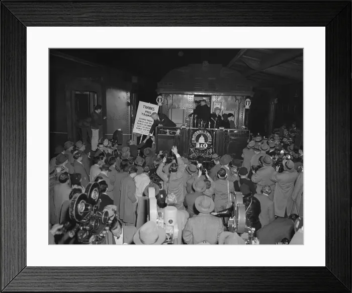 Framed Print : Harry S. Truman Greeting Citizen on Ground