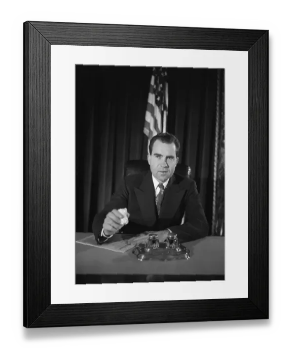 Framed Print : Richard M. Nixon Sitting Near American Flag